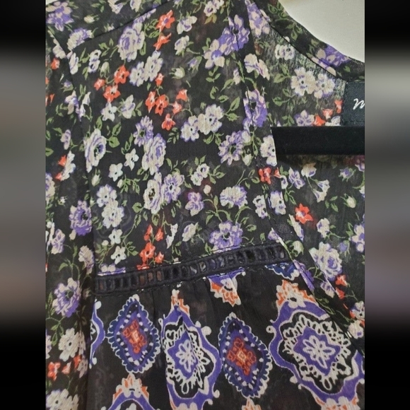 Floral & Paisley Baby Doll Blouse Boho Hippie Shirt - Picture 2 of 3